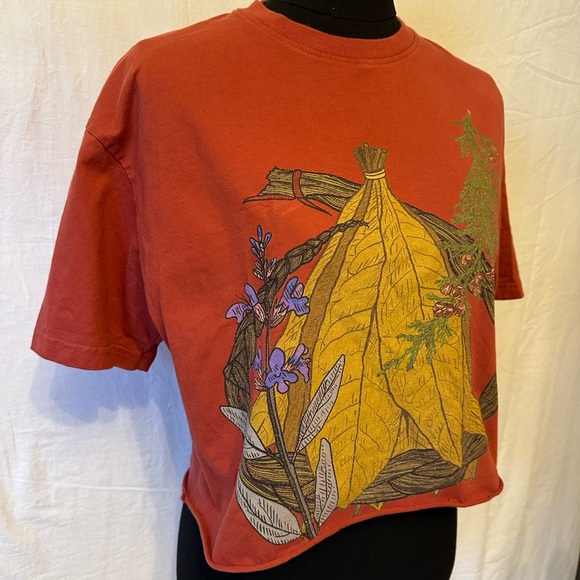 n/a Tops - Handmade Reworked Crop Top Nature Graphic Double Sided Cottagecore Tee